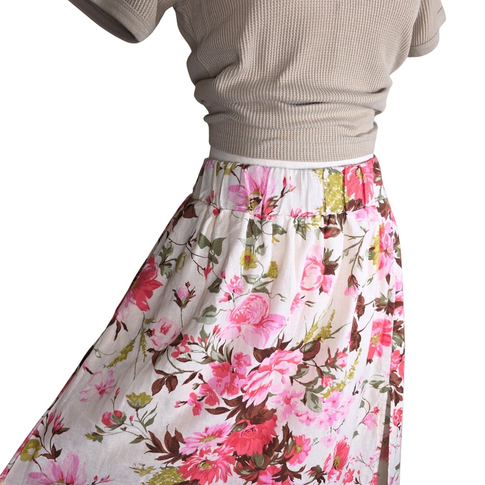 Ambercrombie & Fitch Floral Maxi Skirt L Cream Pink Cottage Side Slit Romantic